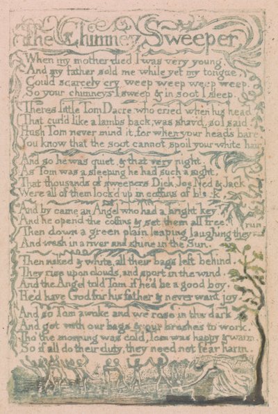 Canciones de inocencia y de experiencia, placa 10, El deshollinador (Bentley 12) de William Blake